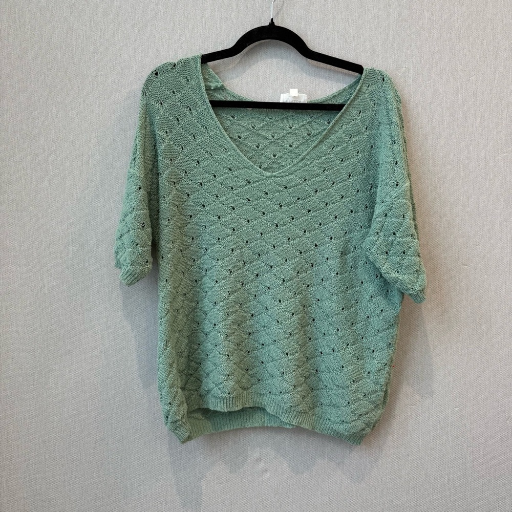 Heyson Mint Green Open Knit Sweater Size M Short‎ Sleeve Lightweight Boho